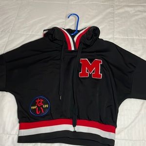 Black & Red M Letter Cropped Hoodie